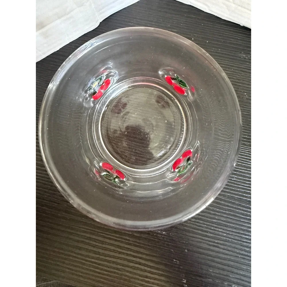 Vtg Style Fruit Juice Glasses Set of 2 Cherry Lemon Raised Design Clear Glass